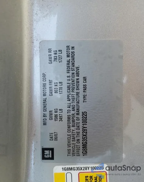 2008 Saturn Sky Redline z USA, uszkodzony, nr VIN 1G8MG35X28Y100225